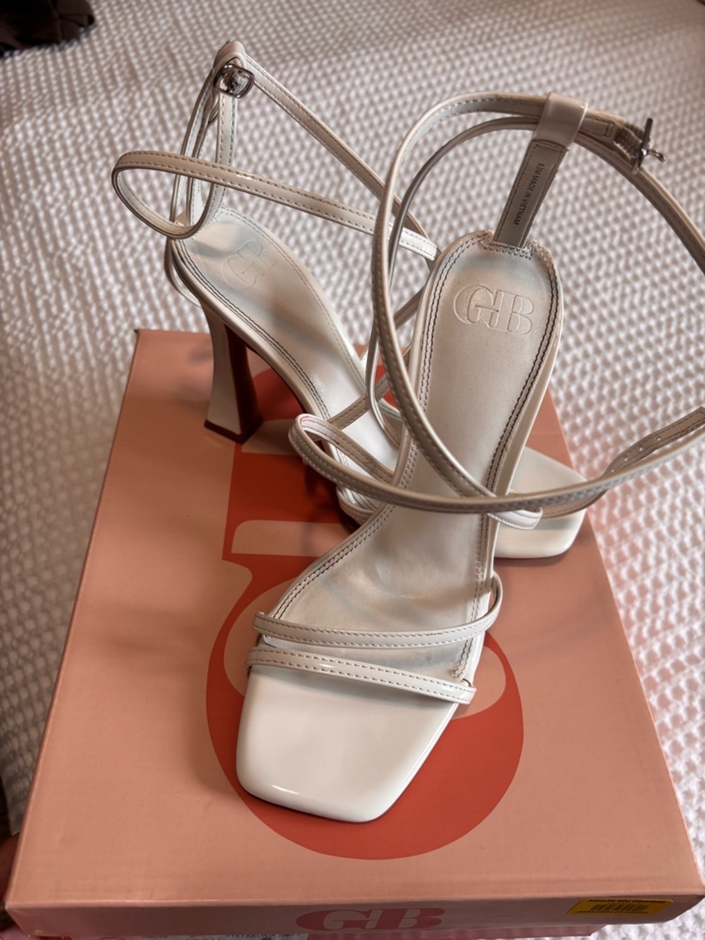 Ivory Strappy Square-Toe Heel Sandals